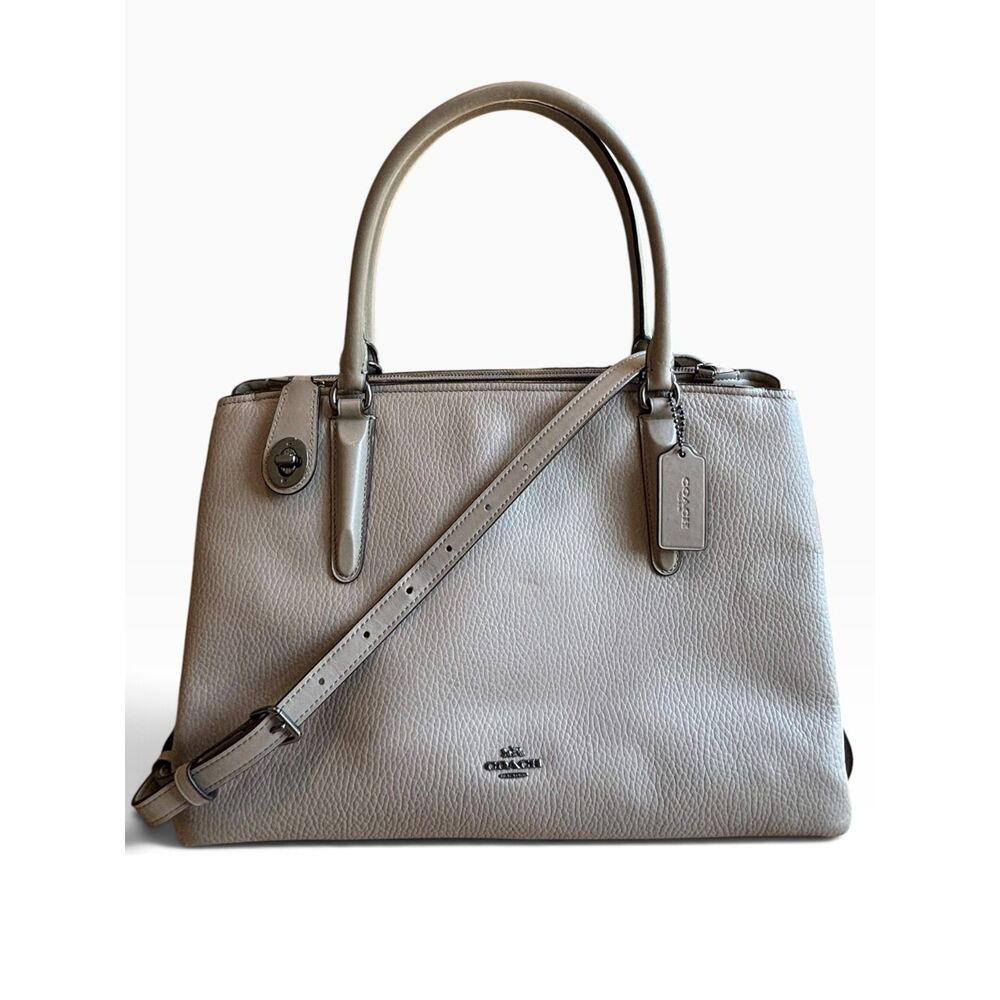Coach Brooklyn 34 Satchel Taupe Pebbled Leather Bag